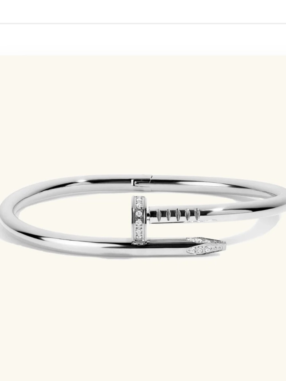 Silver Nail-Style Hinged Bangle Bracelet with Pavé Accents